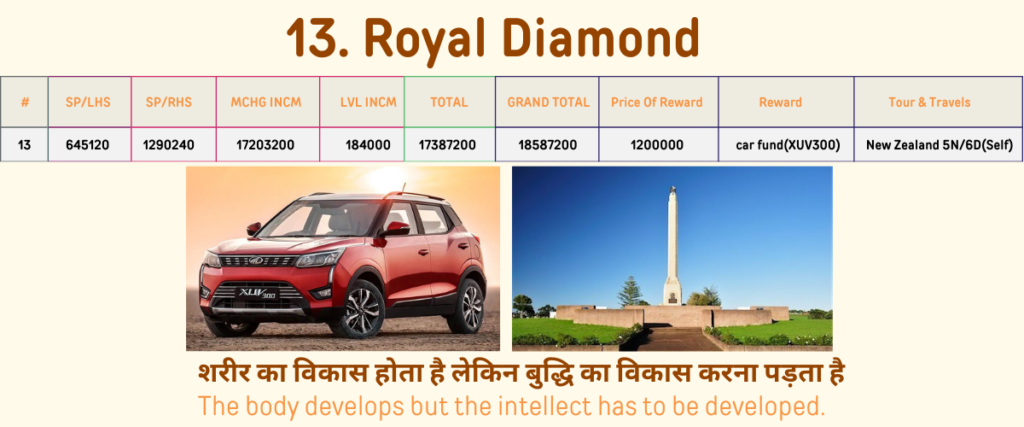 Royal diamond income of the company named divided legend company