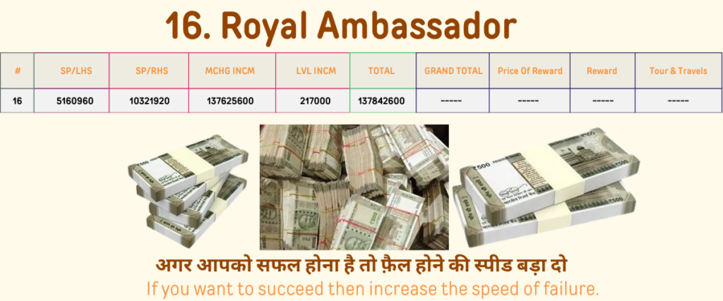 Royal Ambassador income details of the divided legend company