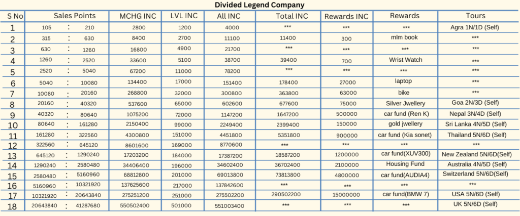 Detail business plan of the company named divided legend company